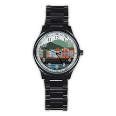 Traveling Travel Tourism Vacation Stainless Steel Round Watch by Simbadda