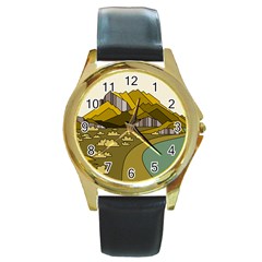 Travel Destination Landscape Nature Round Gold Metal Watch by Simbadda