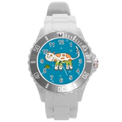 Paint Kitten Cats Cat Cute Paw Round Plastic Sport Watch (l)