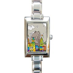 Kids Drawing Children Artwork Art Rectangle Italian Charm Watch by Simbadda