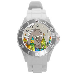 Kids Drawing Children Artwork Art Round Plastic Sport Watch (l) by Simbadda