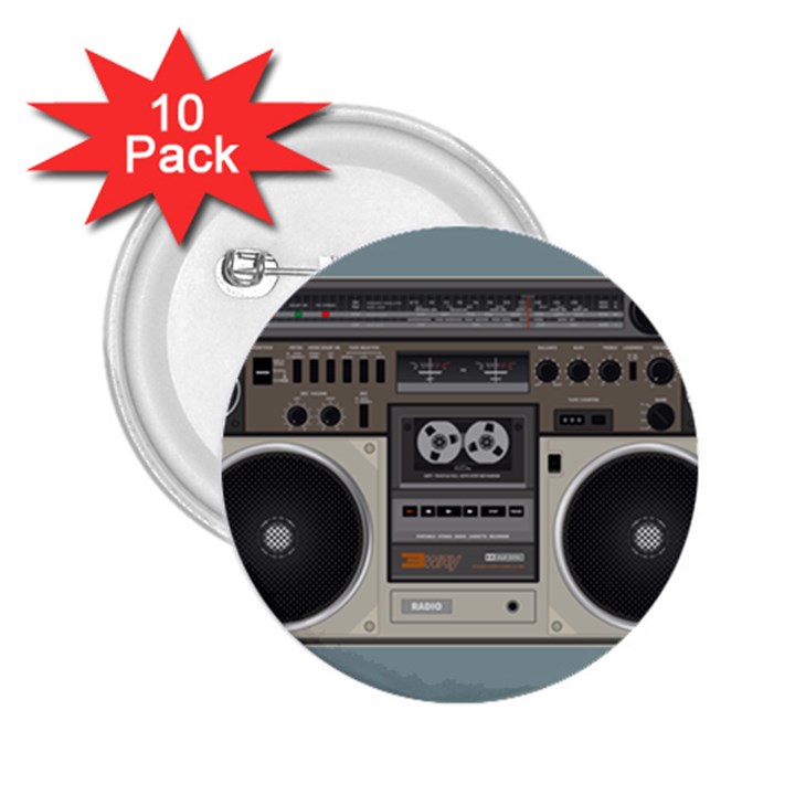 Radio Cassette Speaker Sound Audio 2.25  Buttons (10 pack) 