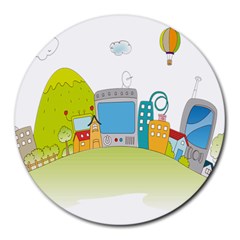 City Village Digital Home Town Round Mousepads by Simbadda