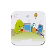 City Village Digital Home Town Rubber Square Coaster (4 Pack)  by Simbadda