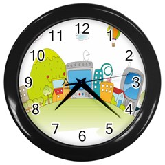 City Village Digital Home Town Wall Clock (black) by Simbadda