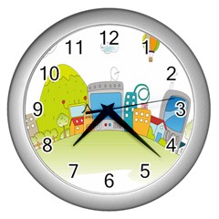 City Village Digital Home Town Wall Clock (silver) by Simbadda