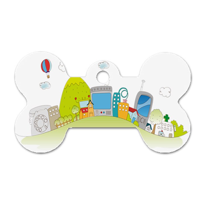 City Village Digital Home Town Dog Tag Bone (One Side)