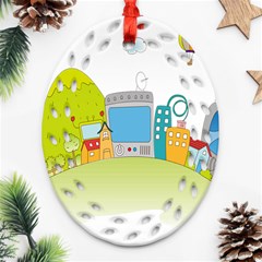 City Village Digital Home Town Oval Filigree Ornament (two Sides) by Simbadda