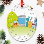 City Village Digital Home Town Oval Filigree Ornament (Two Sides) Front