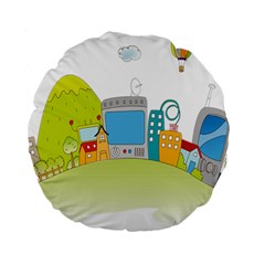 City Village Digital Home Town Standard 15  Premium Round Cushions by Simbadda