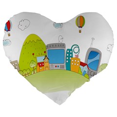 City Village Digital Home Town Large 19  Premium Heart Shape Cushions by Simbadda