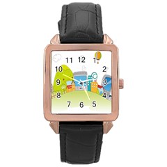 City Village Digital Home Town Rose Gold Leather Watch  by Simbadda