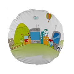 City Village Digital Home Town Standard 15  Premium Flano Round Cushions by Simbadda