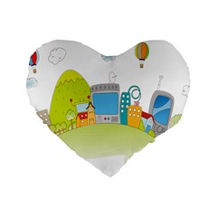 City Village Digital Home Town Standard 16  Premium Flano Heart Shape Cushions by Simbadda