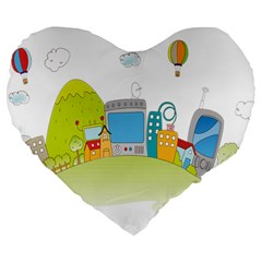 City Village Digital Home Town Large 19  Premium Flano Heart Shape Cushions