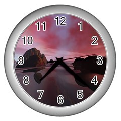 Rocks Sky Landscape Sea Wave Wall Clock (silver)