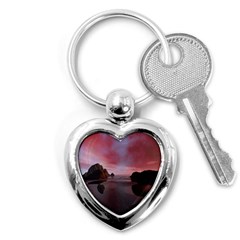 Rocks Sky Landscape Sea Wave Key Chain (heart) by Simbadda