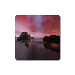 Rocks Sky Landscape Sea Wave Square Magnet by Simbadda