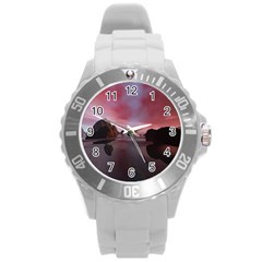 Rocks Sky Landscape Sea Wave Round Plastic Sport Watch (l) by Simbadda