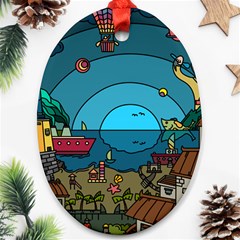 Artwork Art Kids Design Creative Oval Ornament (two Sides) by Simbadda