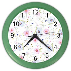 Floral Pattern Background Color Wall Clock by Simbadda