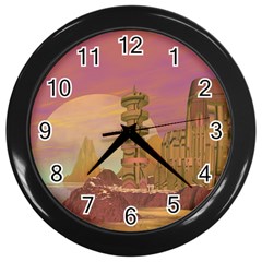 Planet Rocks City Base Fiction Wall Clock (black) by Simbadda