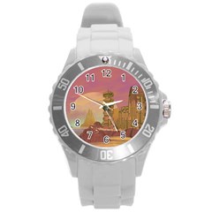 Planet Rocks City Base Fiction Round Plastic Sport Watch (l) by Simbadda