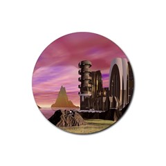 Planet Rocks City Base Fiction Rubber Coaster (round)  by Simbadda