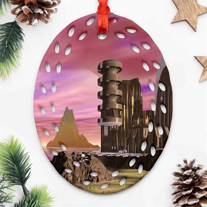 Planet Rocks City Base Fiction Oval Filigree Ornament (Two Sides)