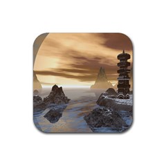 Planet Moon Rocks City Fiction Rubber Coaster (square)  by Simbadda