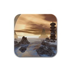 Planet Moon Rocks City Fiction Rubber Square Coaster (4 Pack)  by Simbadda