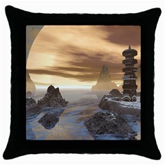 Planet Moon Rocks City Fiction Throw Pillow Case (black) by Simbadda