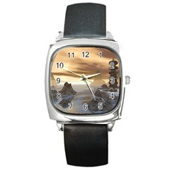 Planet Moon Rocks City Fiction Square Metal Watch by Simbadda