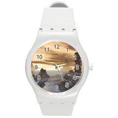 Planet Moon Rocks City Fiction Round Plastic Sport Watch (m) by Simbadda