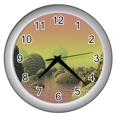 Planet Water Sea Landscape Space Wall Clock (silver) by Simbadda