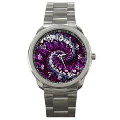 Fractal Background Swirl Art Skull Sport Metal Watch by Simbadda