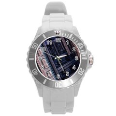 Fractal 3d Pattern Graphics Model Round Plastic Sport Watch (l)