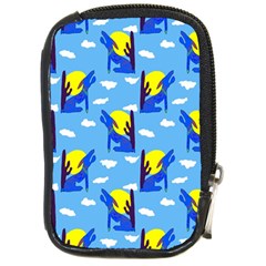 Blue Coyote Pattern Compact Camera Leather Case