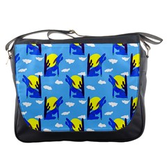 Blue Coyote Pattern Messenger Bag