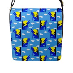 Blue Coyote Pattern Flap Closure Messenger Bag (L)