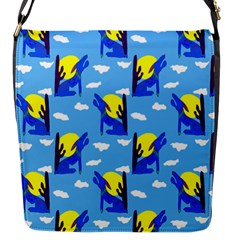 Blue Coyote Pattern Flap Closure Messenger Bag (S)