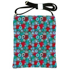 Red And Blue Green Floral Pattern Shoulder Sling Bag by bloomingvinedesign