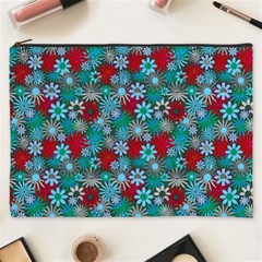 Red And Blue Green Floral Pattern Cosmetic Bag (xxxl) by bloomingvinedesign