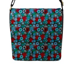 Red And Blue Green Floral Pattern Flap Closure Messenger Bag (l) by bloomingvinedesign