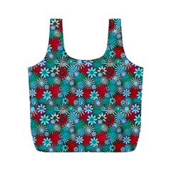 Red And Blue Green Floral Pattern Full Print Recycle Bag (m) by bloomingvinedesign