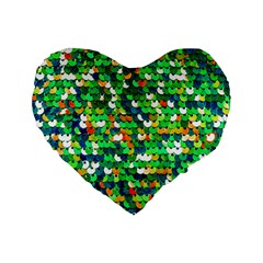 Funky Sequins Standard 16  Premium Flano Heart Shape Cushions by essentialimage