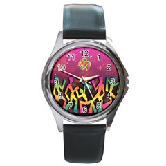 Dancing Colorful Disco Round Metal Watch by Bajindul