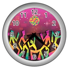 Dancing Colorful Disco Wall Clock (Silver)