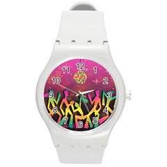 Dancing Colorful Disco Round Plastic Sport Watch (m) by Bajindul