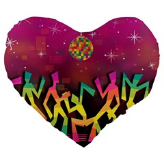 Dancing Colorful Disco Large 19  Premium Heart Shape Cushions